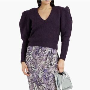 IRO Paris Sweater XS Over Brushed Wool Blend V-Neck Purple Puff Sleeve